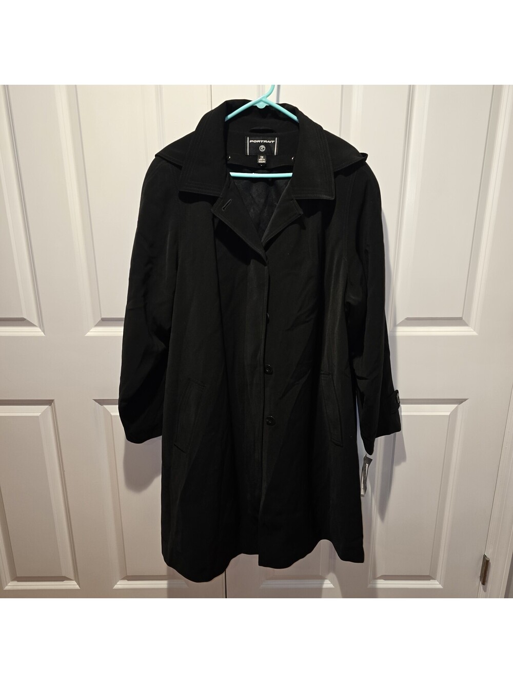 Portrait Gallery Womens Trench Coat Hooded Water Repellent Liner Black 2XL